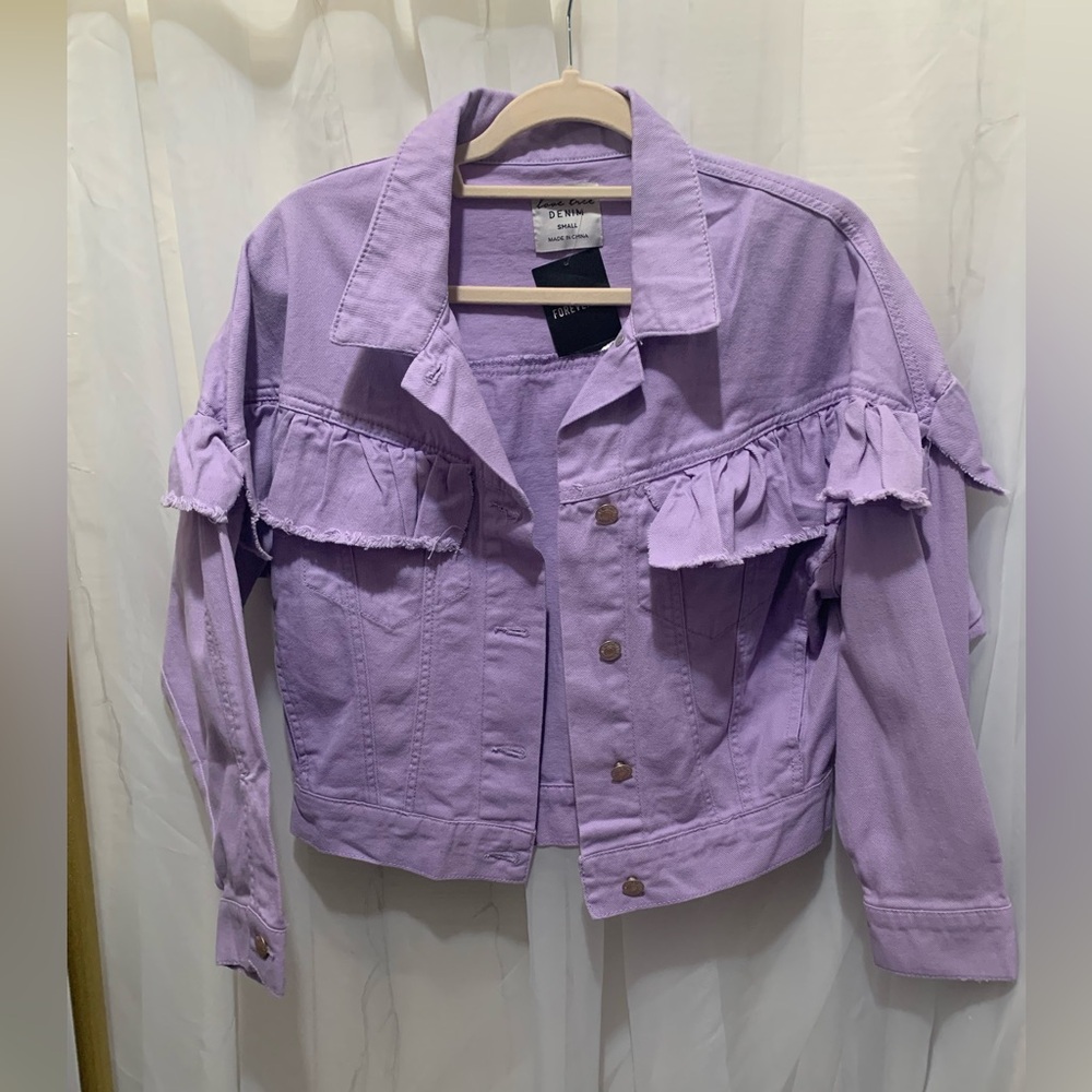 Love Tree Lavender Ruffle Jean Jacket - Picture 4 of 8
